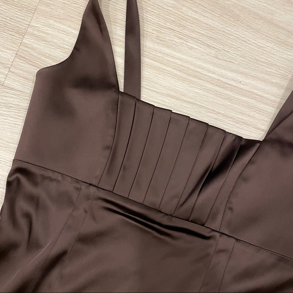 NWT Calvin Klein Chocolate Brown Satin Cocktail Dress Size 12